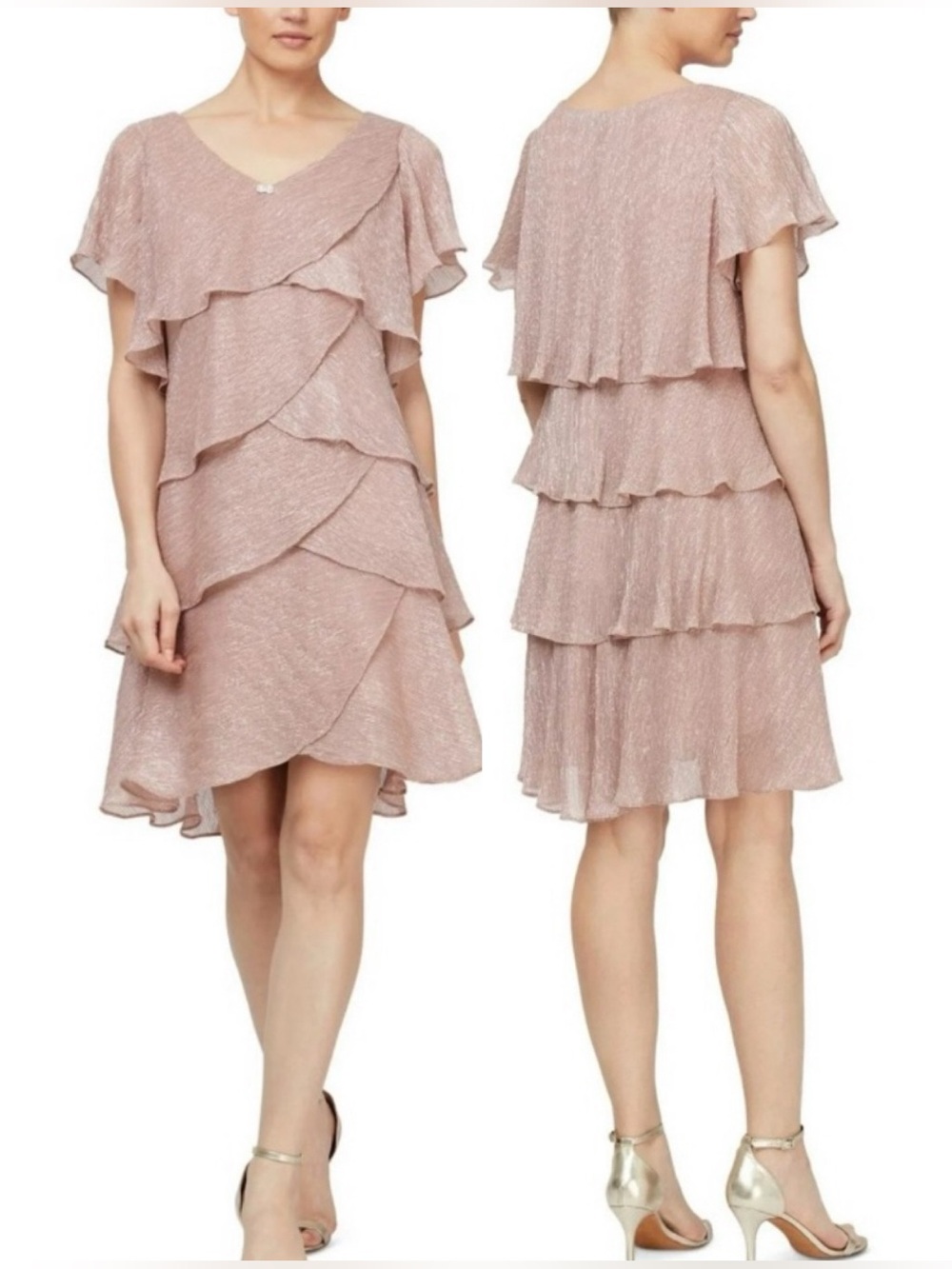 NWT.  SLNY  Tiered Ruffle Pink Short-Sleeve Dress Size 18